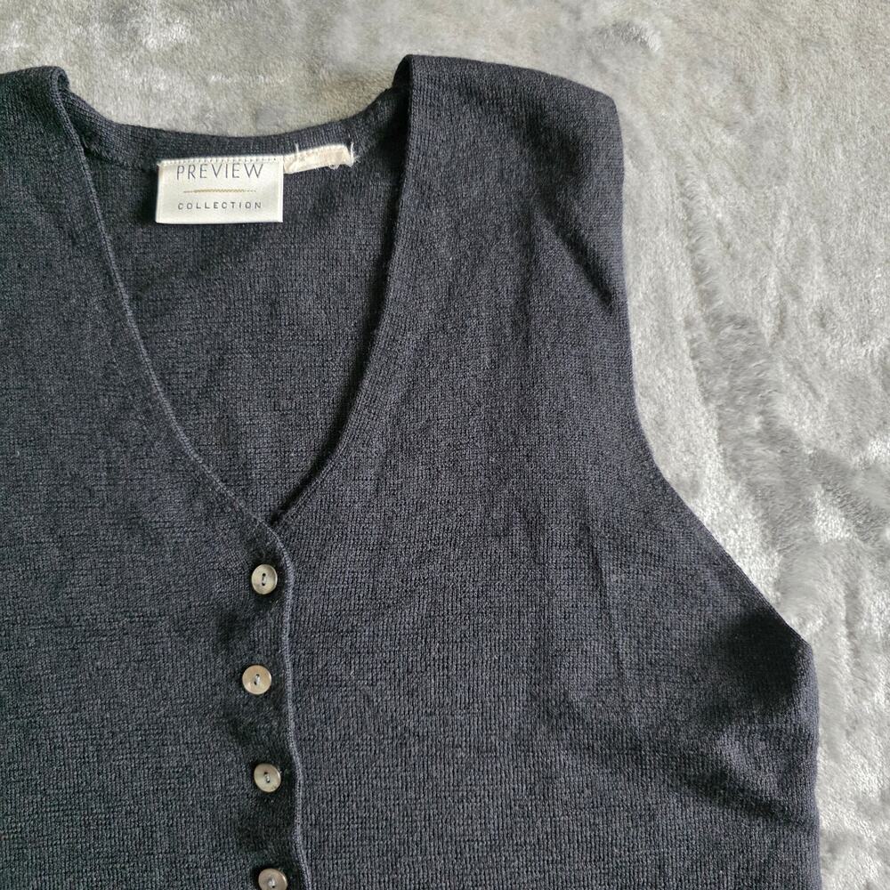 PREVIEW COLLECTION Womens Black Knit Button Front Sweater Vest Minimalist Size M - Picture 3 of 12